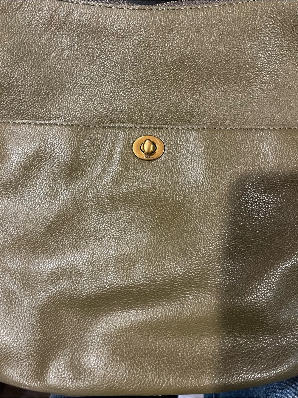 Olive Green Leather Shoulder Bag with Adjustable Strap - Picture 5 of 7